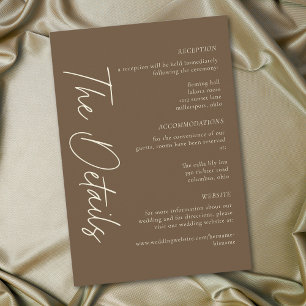 Elegante Cocoa Bruine Minimalistische Trouwdag Informatiekaartje