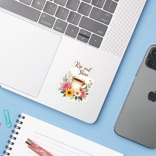 Elegante Coffee Cup Sticker (Laptop met iPhone)