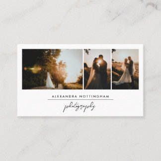Elegante collage van drie foto's Huwelijksfotograf Visitekaartje