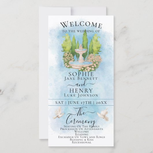 Elégante colombe de fontaine Programme de mariage (Devant)