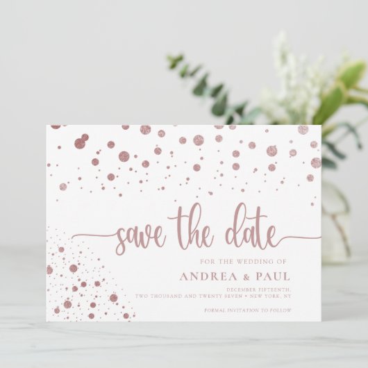 Elegante Confetti Foto Huwelijk Save The Date (Staand voorkant)