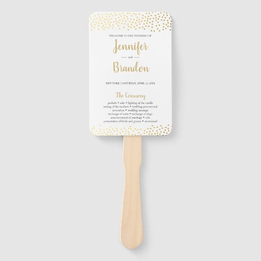 Elegante confetti gouden bruiloft programma fan handwaaier (Voorkant)
