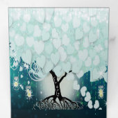 Elegante Cool Aqua Heart Leaf Wedding Drieluik Uitnodiging (Binnenzijde eerst)