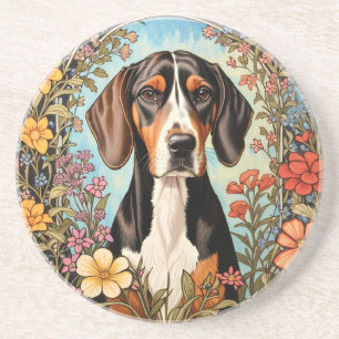 Elegante Coonhound Kleurrijke Bloemen Zandsteen Onderzetter