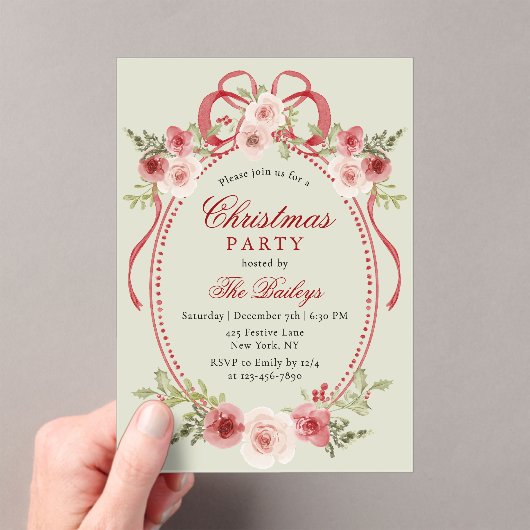 Elegante Coquette Bloemen Kerstfeest Acryl Uitnodigingen (Insitu (Draagbaar))