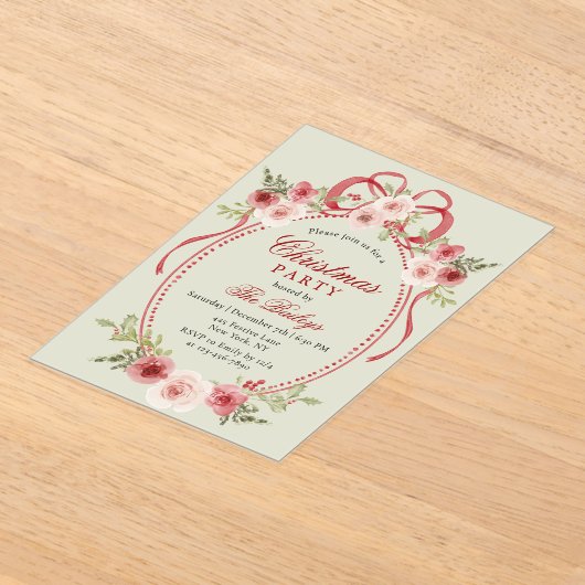 Elegante Coquette Bloemen Kerstfeest Acryl Uitnodigingen (Laagn)