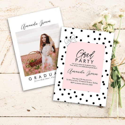 Elegante Coquette Bow afstudeerfeest 2025 Kaart