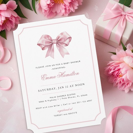 Elégante Coquette Bow Baby shower Invitation - Cla