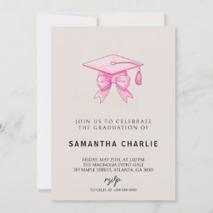 Élégante Coquette Bow Pink Graduation Invitation