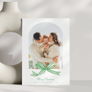 Elegante Coquette Groene Strik Boog 2 Foto Kerstmi Feestdagenkaart