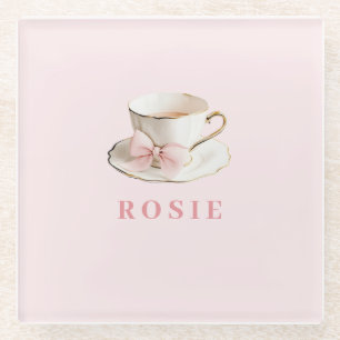 Elegante Coquette Preppy Roze Theekop met strik Glazen Onderzetter