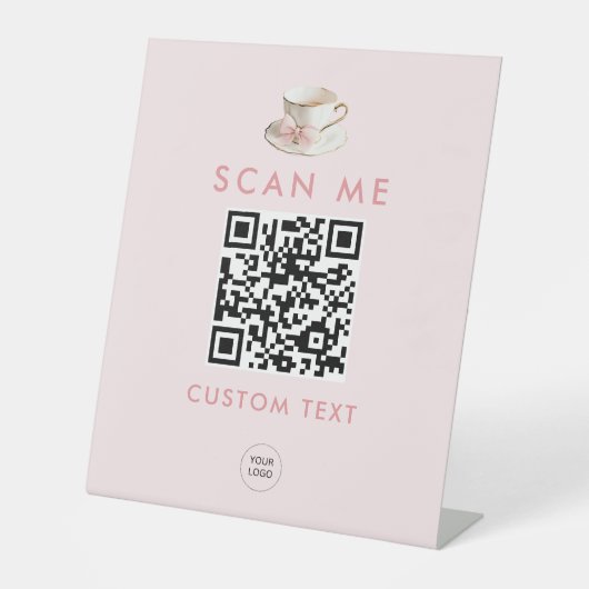 Elegante Coquette Preppy Roze Theekop met strik Reclamebord Met Voetstuk (Voorkant)