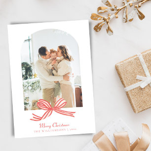 Elegante Coquette Rode Boog Twee Foto Kerstmis  Feestdagenkaart