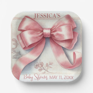 Elegante Coquette Roze Bow Baby shower Meisje Papieren Bordje