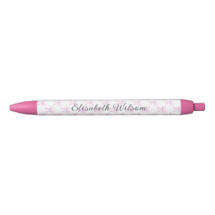 Elegante Coquette Roze Bow Script Naam Monogram Zwarte Inkt Pen