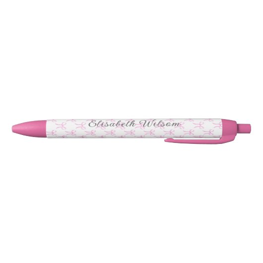 Elegante Coquette Roze Bow Script Naam Monogram Zwarte Inkt Pen (Bodem)