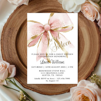 Elegante Coquette Roze & Gouden Strik Sweet Sixtee Kaart