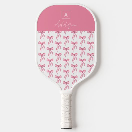 Elegante Coquette Roze strik Monogram Pickleball Paddle (Voorkant)