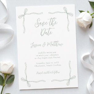 Elegante Coquette Sagegroene Bogen en Geloften Tro Save The Date