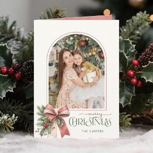 Elegante Coquette Striking Kerstmis Boog Foto Feestdagen Kaart
