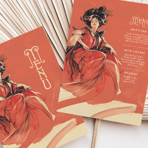 Elegante Coral Art Nouveau Wedding Menu Kaart
