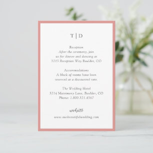 Elegante Coral Roze Monogram Moderne bruiloft Informatiekaartje