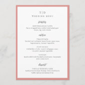 Elegante Coral Roze Monogram Moderne bruiloft Menu (Voorkant)