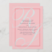 Elegante Coral Wedding Monogram Uitnodiging (Voorkant / Achterkant)