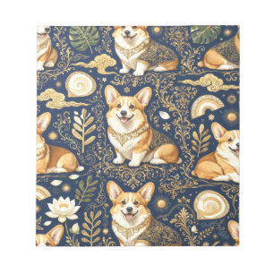 Elegante Corgi Honden Goud Damast Navy Blauwe Patr Notitieblok