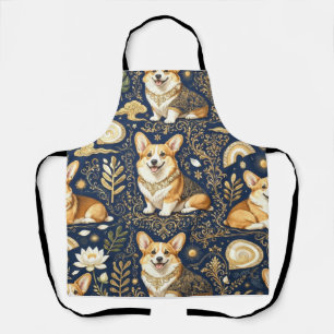 Elegante Corgi Honden Goud Damast Navy Blauwe Patr Schort