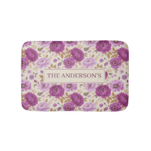 Elegante Cottagecore Paarse Bloemen Badmat