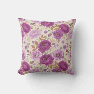 Elegante Cottagecore Paarse Bloemen Kussen