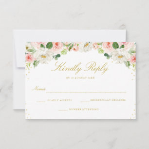 Elégante couleur rose pâle fleurs carte RSVP