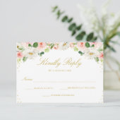 Elégante couleur rose pâle fleurs carte RSVP (Debout devant)