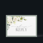 Elégante couleur vert gris blanc Aquarelle florale<br><div class="desc">Moderne et branché, ce design faire-part de mariage RSVP présente un bouquet de fleurs blanches, comme des roses et des hydrangées, et une végétation botanique, avec une calligraphie moderne délicate. Personnalisez vos détails sur le dos, avec les options de repas incluses. Pour supprimer les choix de repas, nous avons créé...</div>