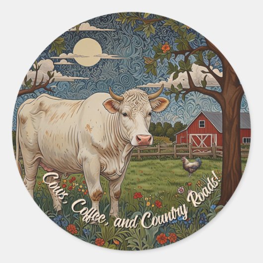Elegante country chic boho koe boerderij ronde sticker (Voorkant)