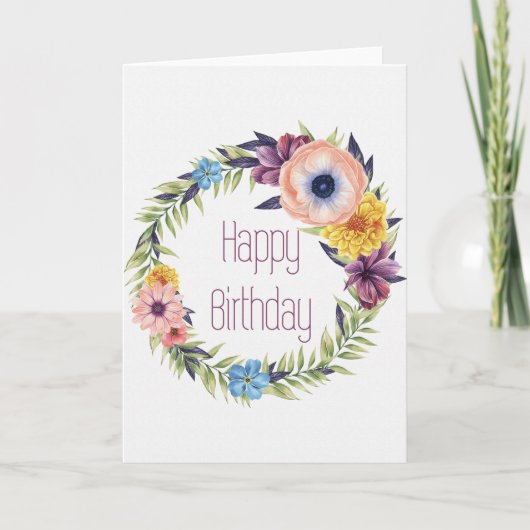 Elégante couronne florale Bonne carte d'anniversai (Devant)