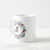Élégante couronne florale Monogramme de café Mug (Devant gauche)