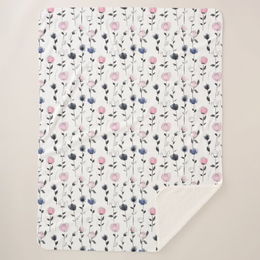 Élégante couverture de sherpa motif rose (Devant)
