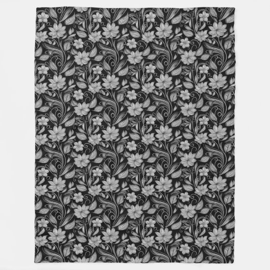 Elégante couverture noire avec contour floral blan (Devant)