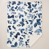 Élégante couverture Sherpa Floral Bleu et Blanc (Devant)