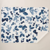Élégante couverture Sherpa Floral Bleu et Blanc (Devant (Horizontal))