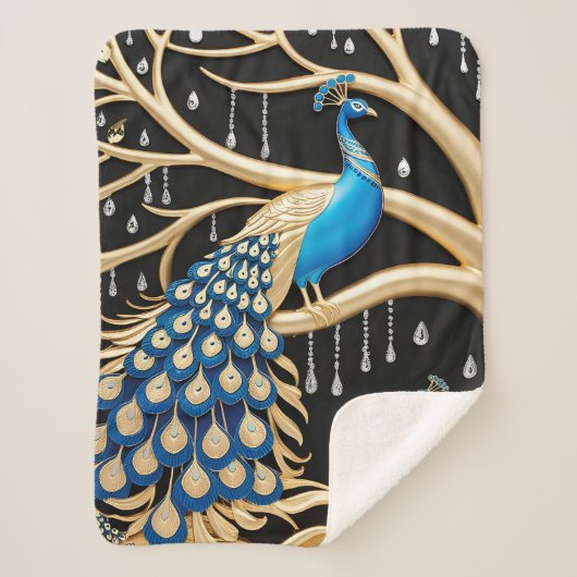 Élégante couverture Sherpa Peacock avec or et bleu (Devant)