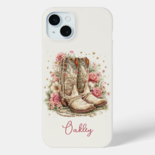 Elegante Cowgirl-laarzen met gebloemde monogram iPhone 15 Mini Hoesje