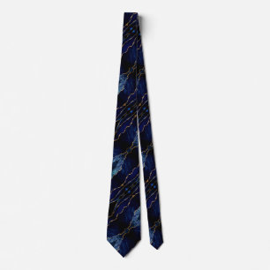 Élégante cravate avec agate bleu marine marbré or