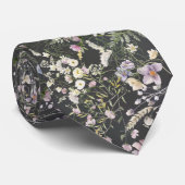 Élégante cravate de Mariage noir floral (Roulé)