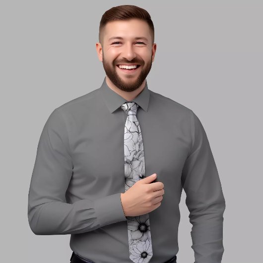 Elégante Cravate florale noire et blanche