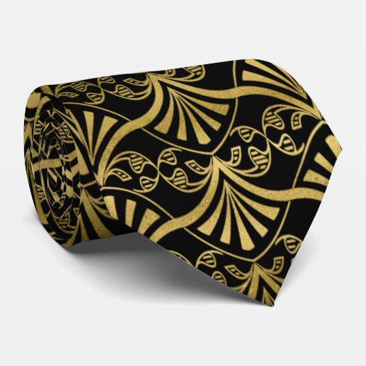 élégante cravate motif art déco or noir (Roulé)
