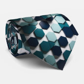 Elégante Cravate Turquoise, marine et blanche (Roulé)