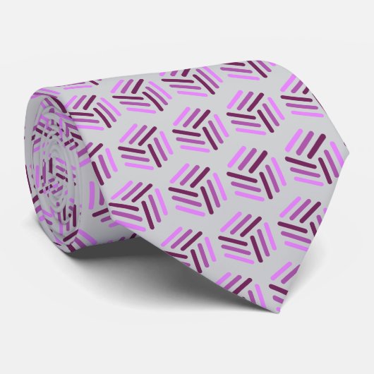 Elégante Cravate violette avec Motif peigne gris (Roulé)